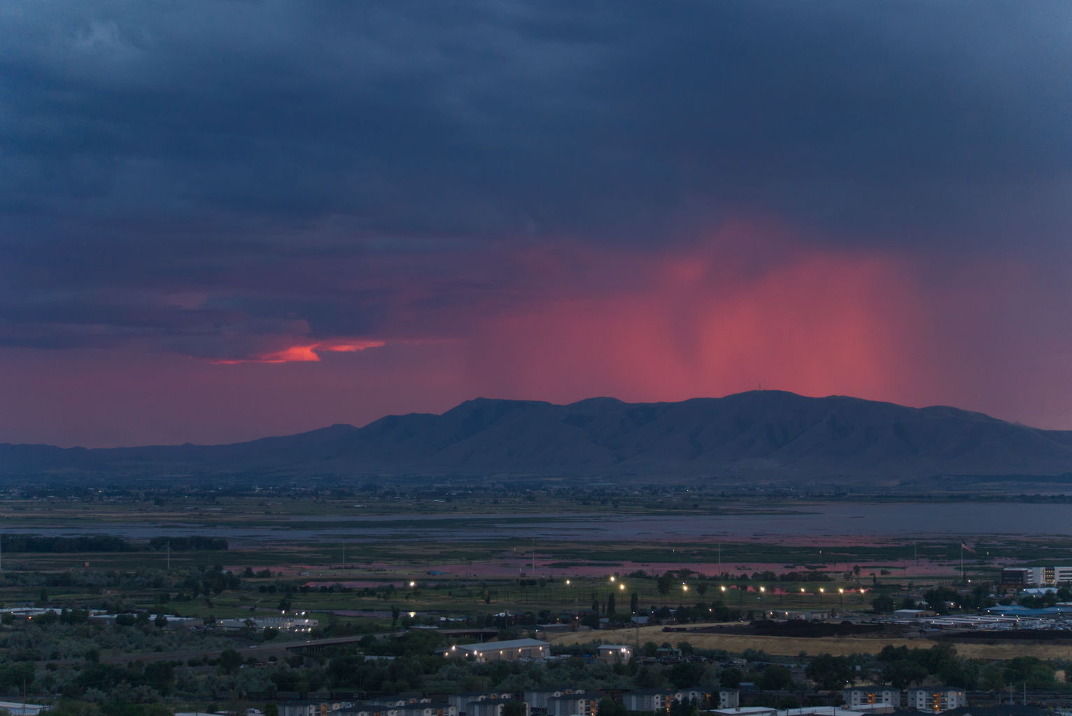 Lightning out over the west mountains