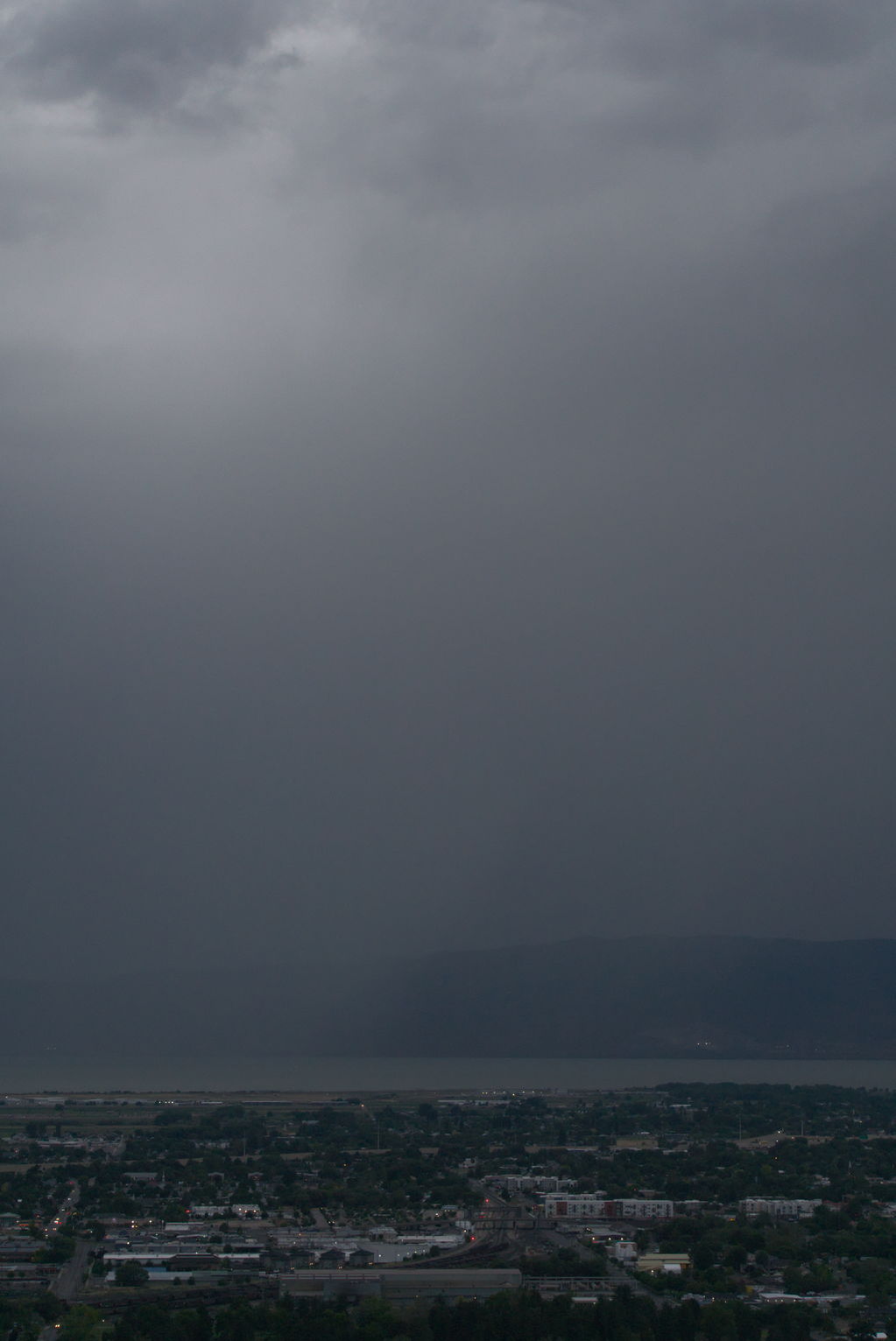 Rain falling over Utah Lake