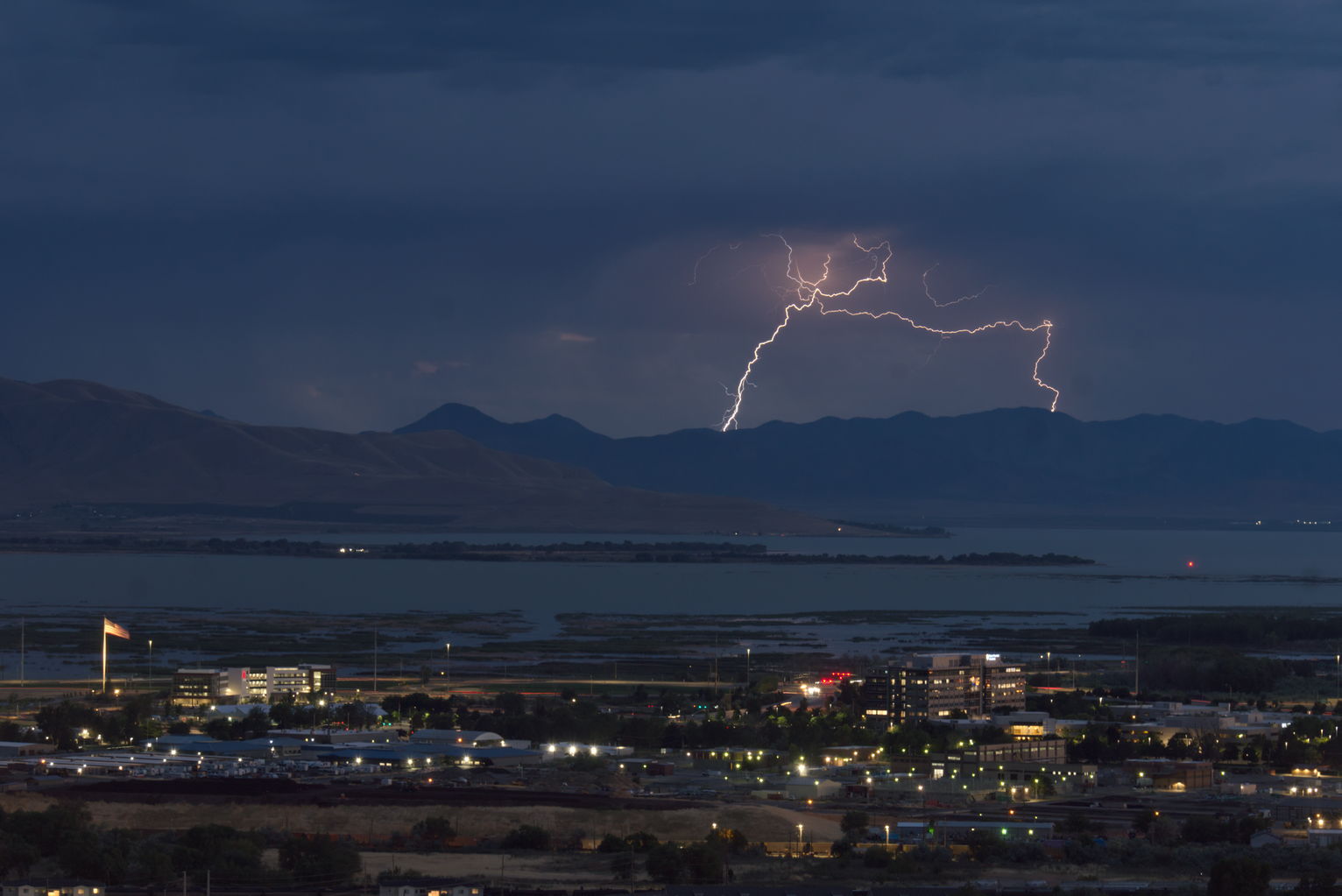 Lightning out over the west mountains