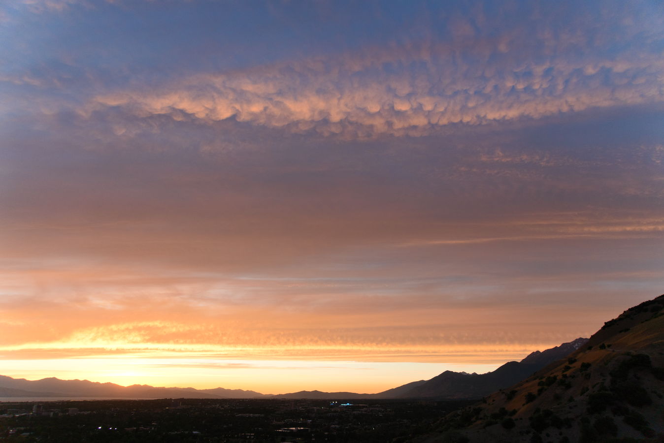 Bubbly clouds flushed in sunset